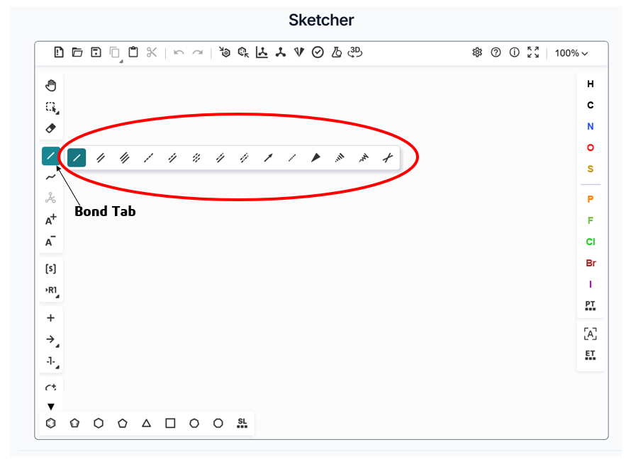 Bond Tab of the Sketcher tool